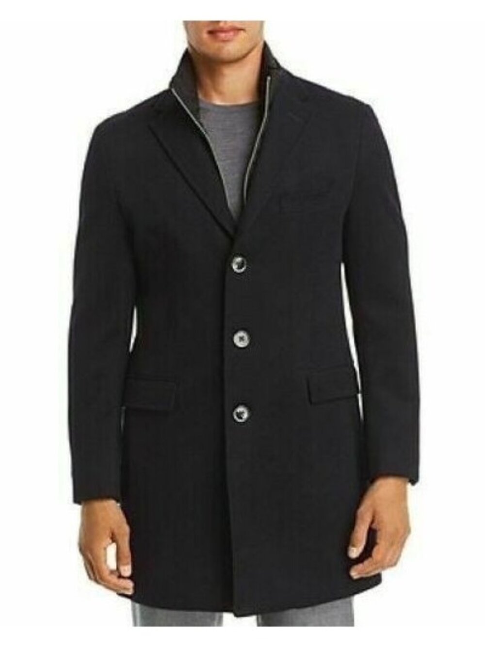 Dylan Gray Wool Blend Overcoat Mens Size L Navy Blue Removable Bib $698